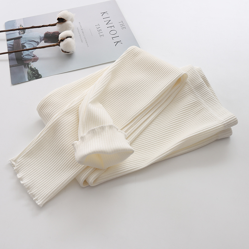 新款螺纹花边春秋木耳边紧身高弹力9分裤高腰大码打底裤