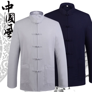 Mùa xuân và Mùa Thu Mới Trung Niên Tang phù hợp với nam ông nội dài tay áo phù hợp với linen Trung Quốc bông và linen trang phục dân tộc