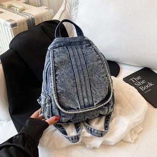 多功能复古牛仔布双肩包男女通用款 小背包休闲旅行单肩包 百搭时尚