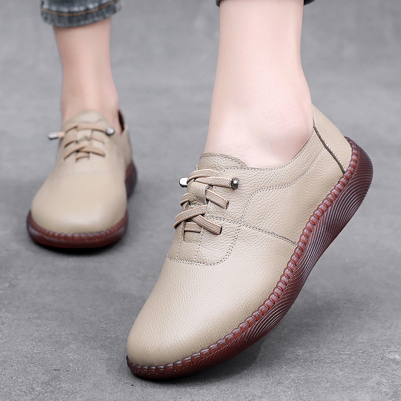 防滑软底平底单鞋真皮休闲妈妈鞋