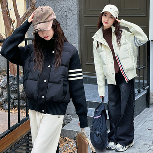 初中生女童短款羽绒服加肥加大码拼接外套内胆冬装宽松青少年装