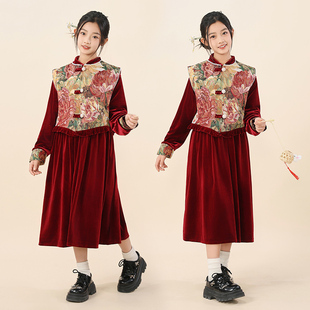偏胖女童拜年服秋冬装加肥加大码旗袍连衣裙新中式喜庆礼服两件套