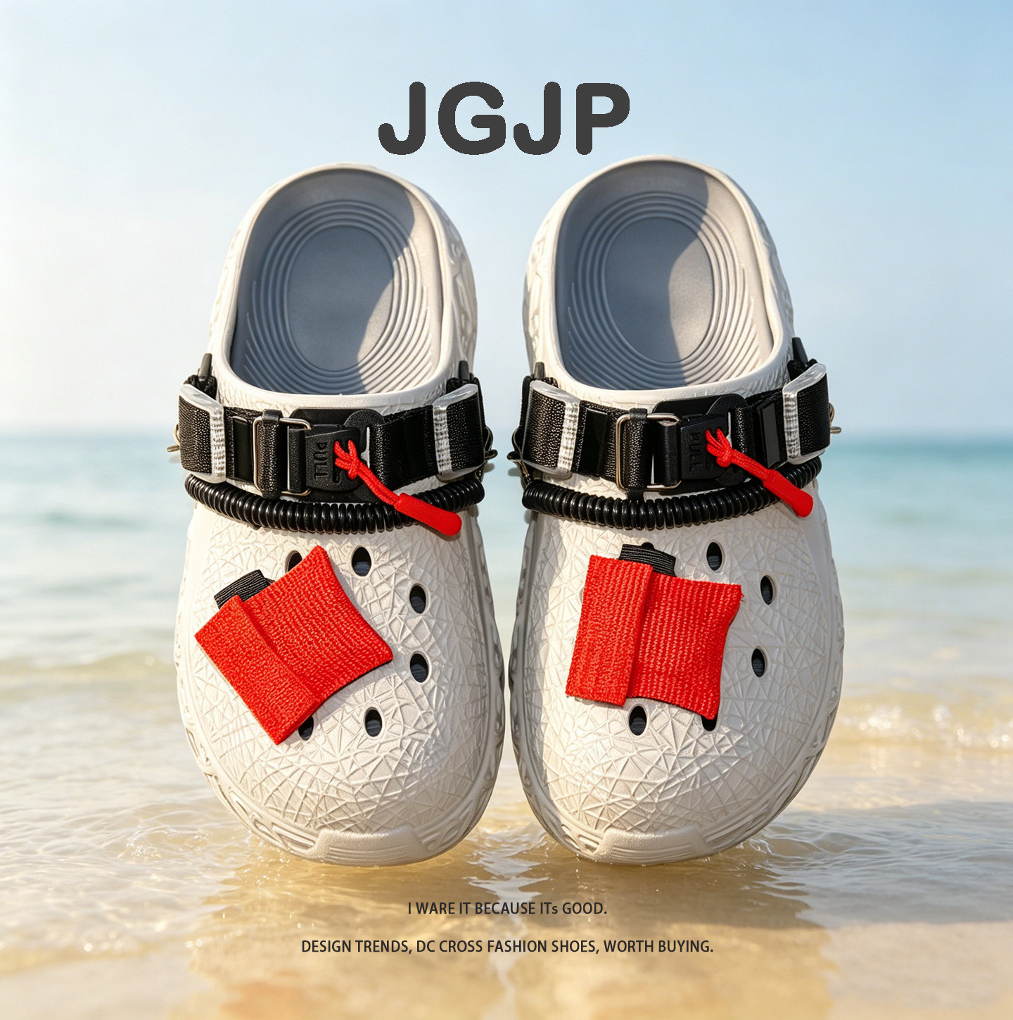 JGJP2026夏季新款红布袋防滑防臭减震洞洞鞋男款裂纹日常出街凉拖