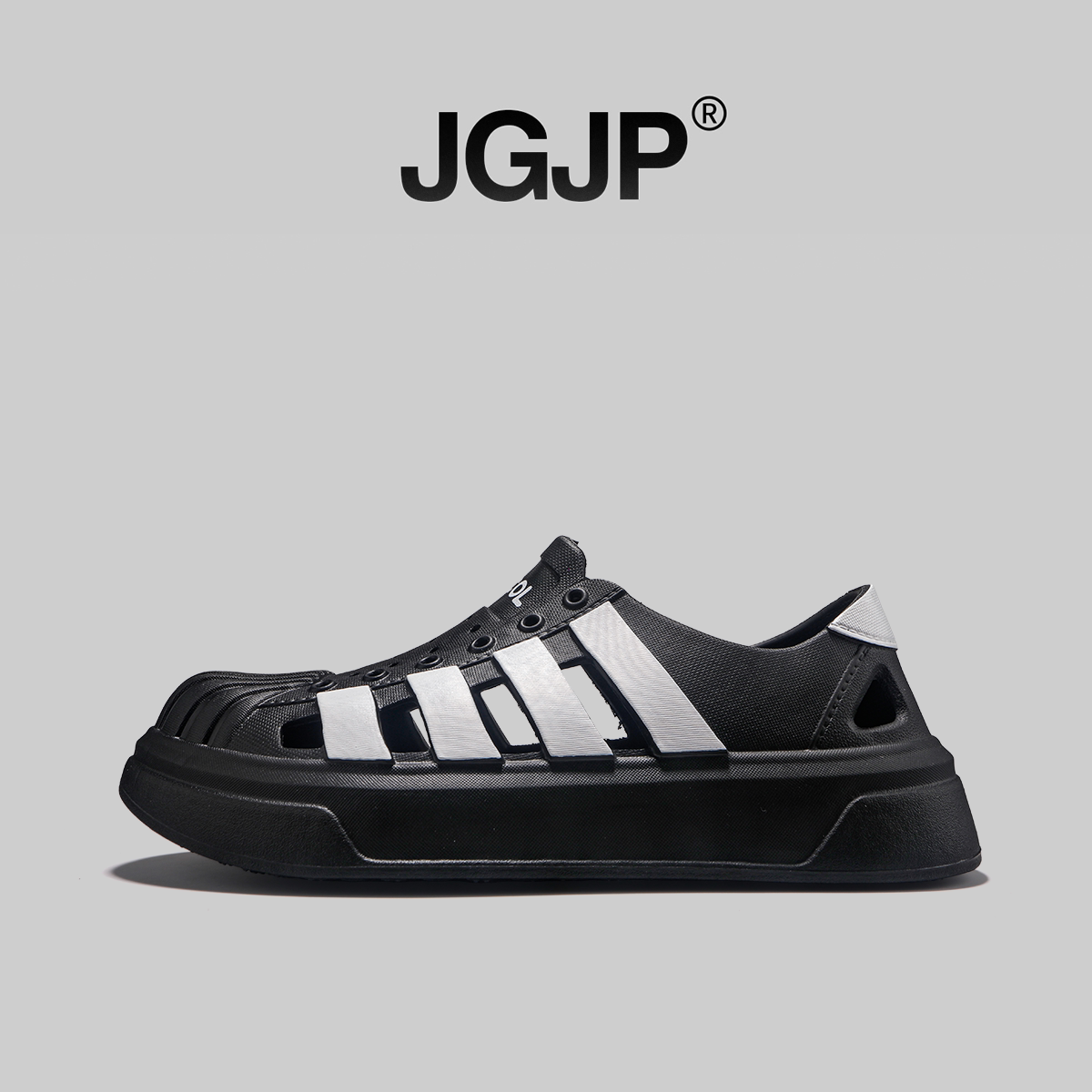 JGJP三条杠透气舒适洞洞鞋2025夏季新款外穿沙滩防滑不臭脚凉鞋男