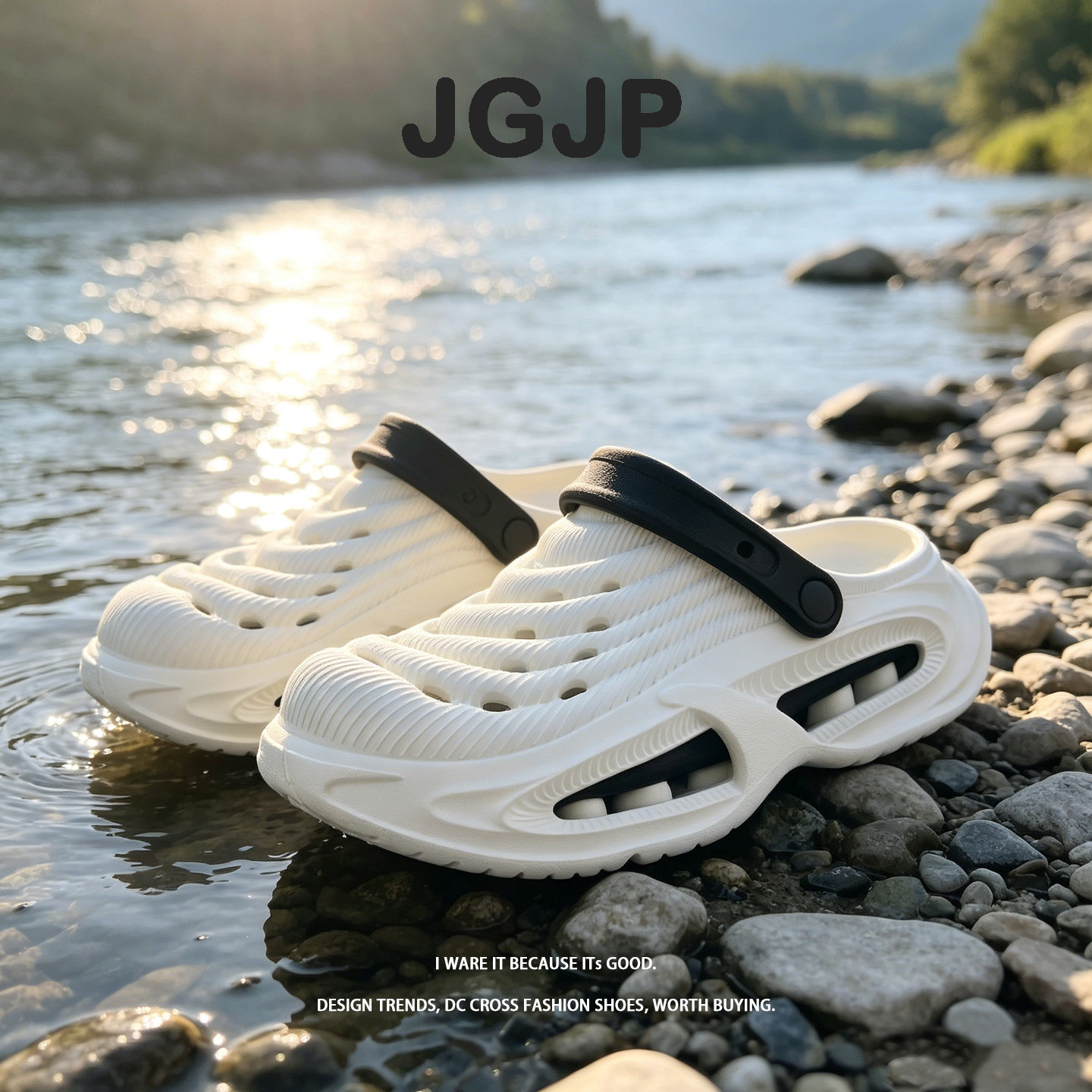 JGJP凉抱男女夏季外穿开车海边情侣沙滩鞋厚底增高防滑耐磨洞洞鞋