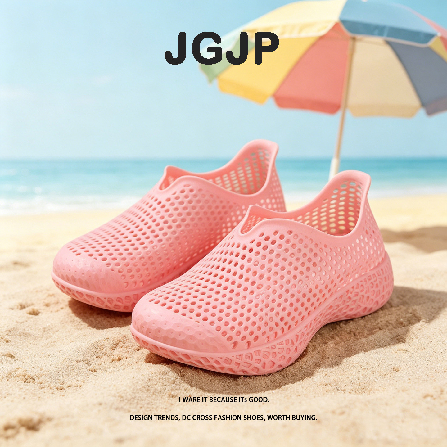 JGJP3D打印鞋设计潮流感防滑包跟透气上街时尚户外海边情侣洞洞鞋