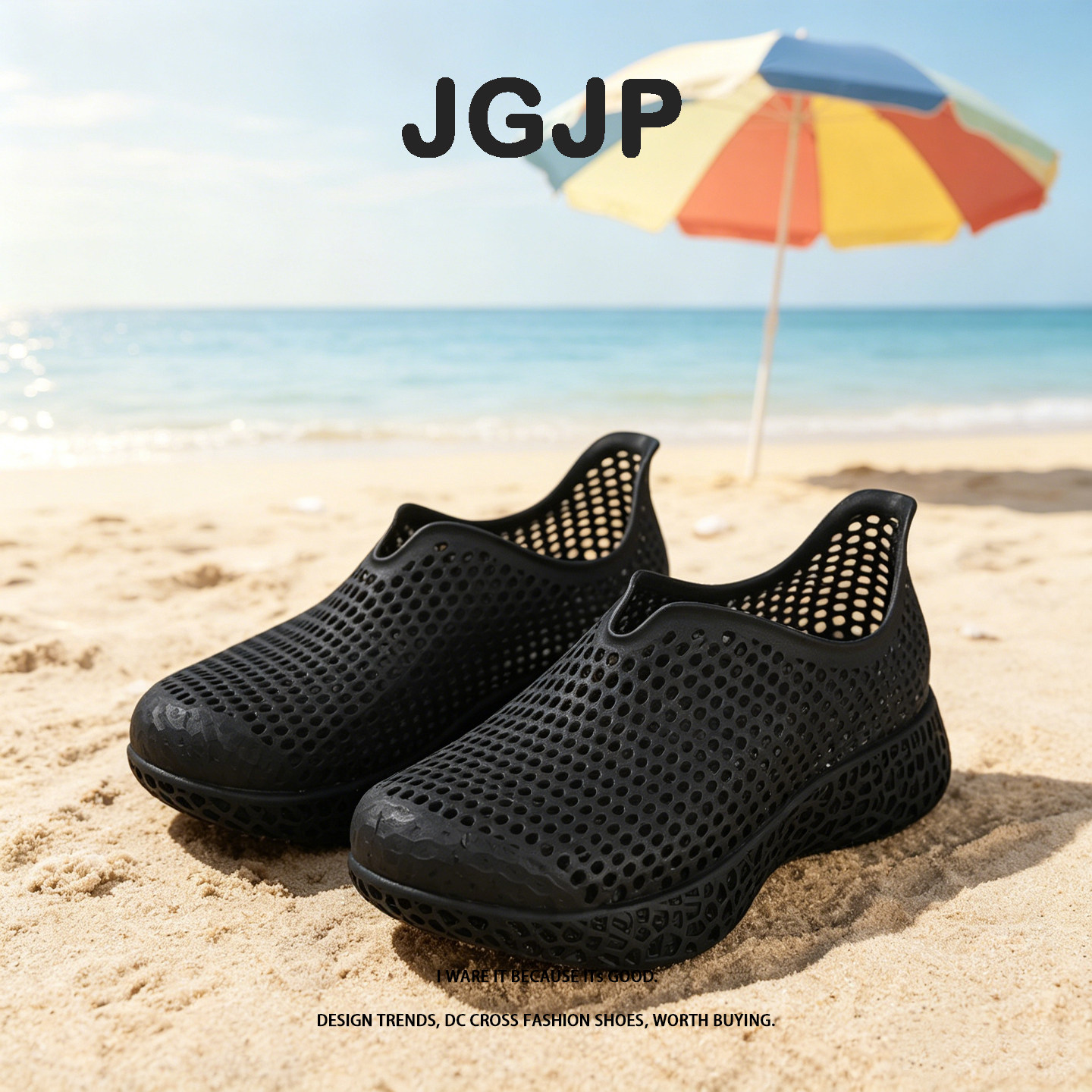 JGJP3D打印鞋设计潮流感防滑包跟透气上街时尚户外沙滩情侣洞洞鞋