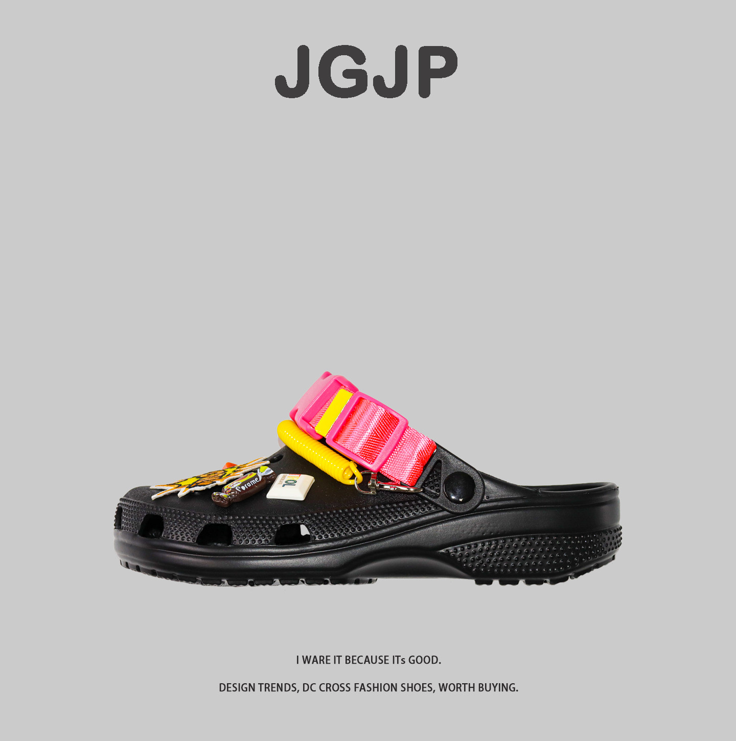 JGJP2026夏季个性洞洞鞋拼色搭扣情侣款防滑防臭减震外穿海边凉鞋
