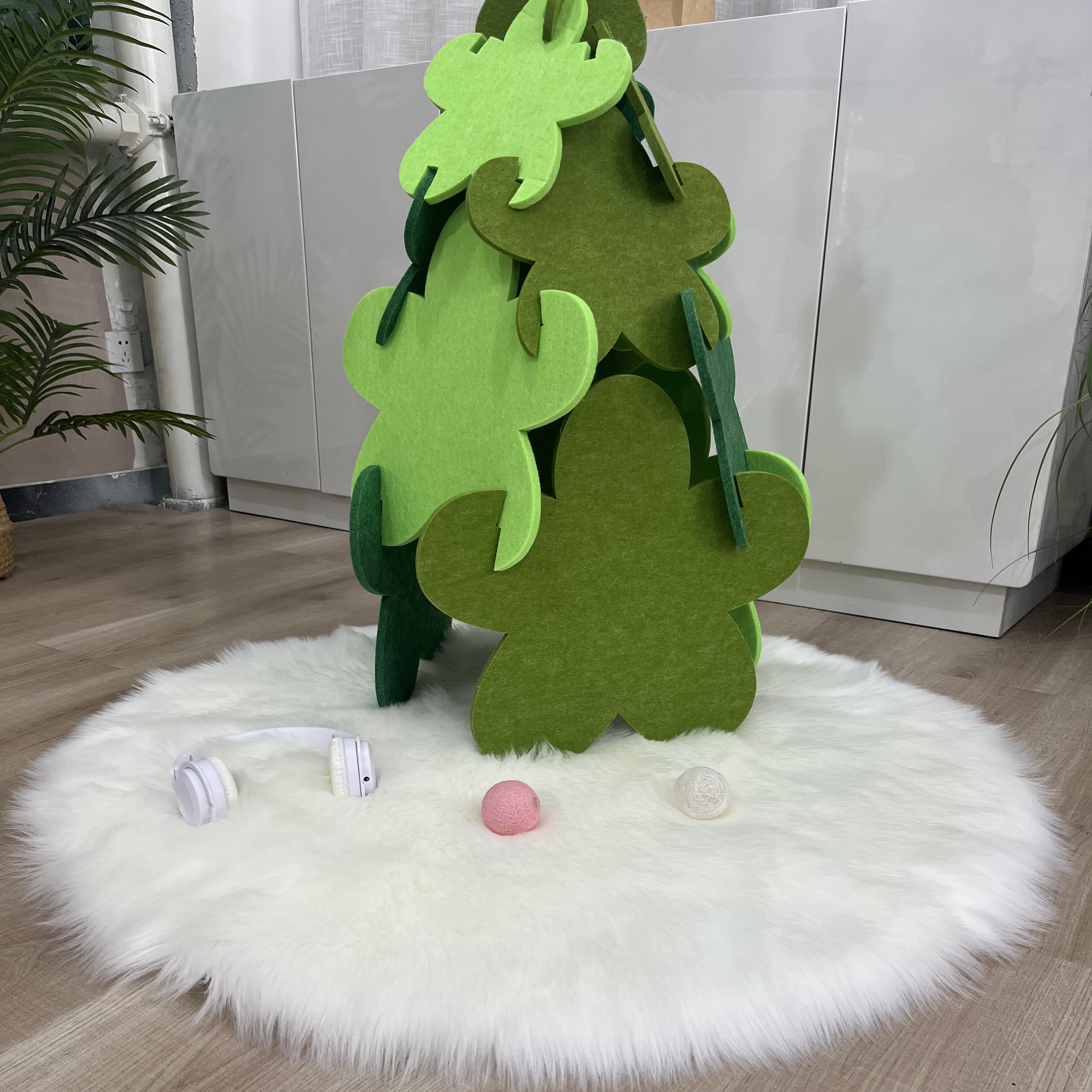 圣诞树地毯白色长毛圆形树下装饰