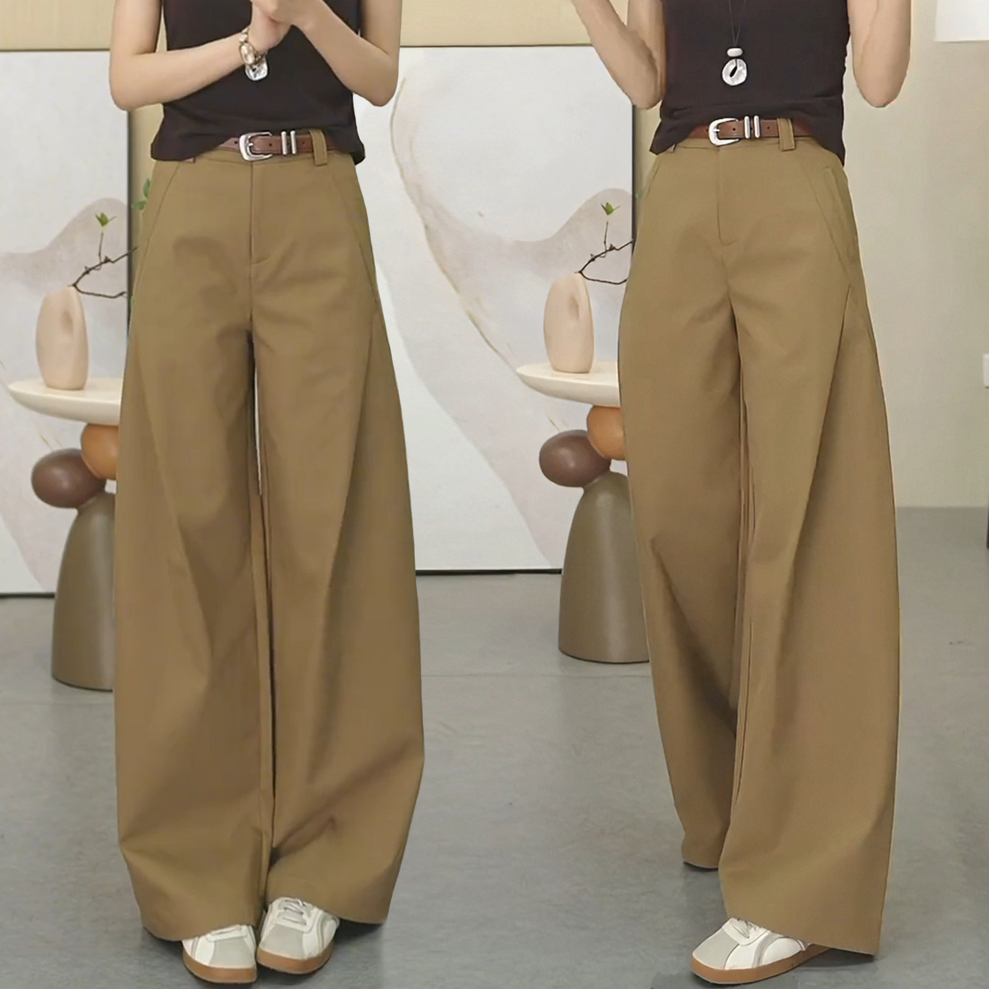 卡其色阔腿裤女春秋季2026新