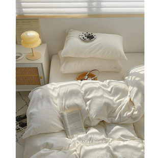 奶油白~ins纯色系简约加厚保暖牛奶绒床单床笠式三件四件套可定制