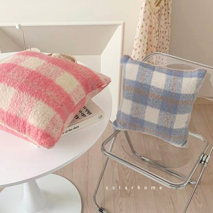 同步韩guo ins博主初秋混纺简约格子卧室沙发抱枕含芯靠枕可拆洗