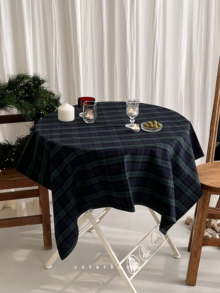 韩国同步复古格子桌布可定制