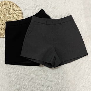 显瘦热裤 2026春夏新款 女高腰口袋阔腿外穿修身 短裤 高级深灰色西装