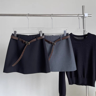 短裙子 腰带高腰显瘦法式 灰色西装 面料小个子A字半身裙女春夏新款