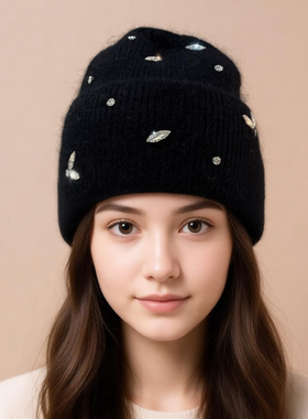 北欧滑雪兔毛针织帽女保暖