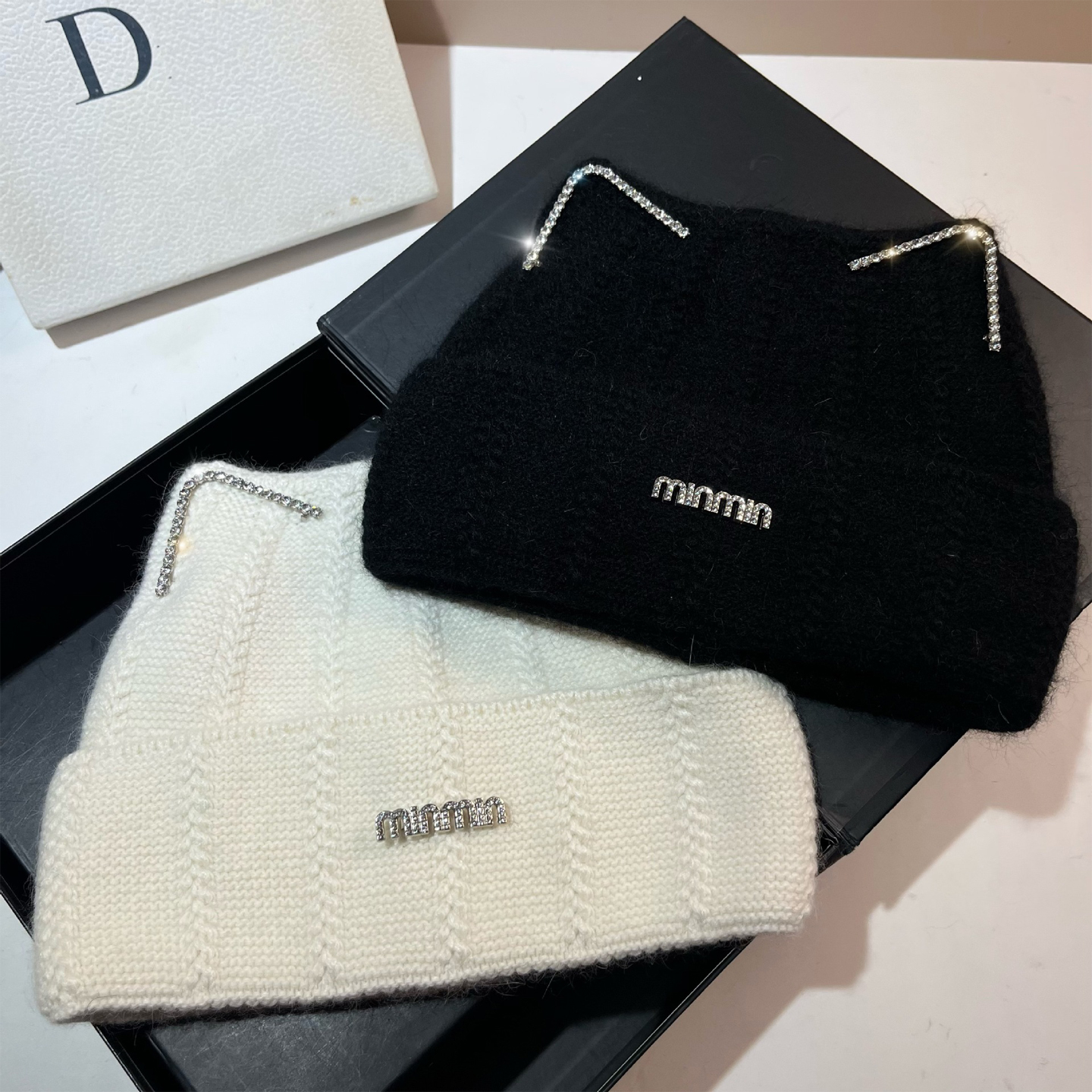 高品质min字母水钻针织帽