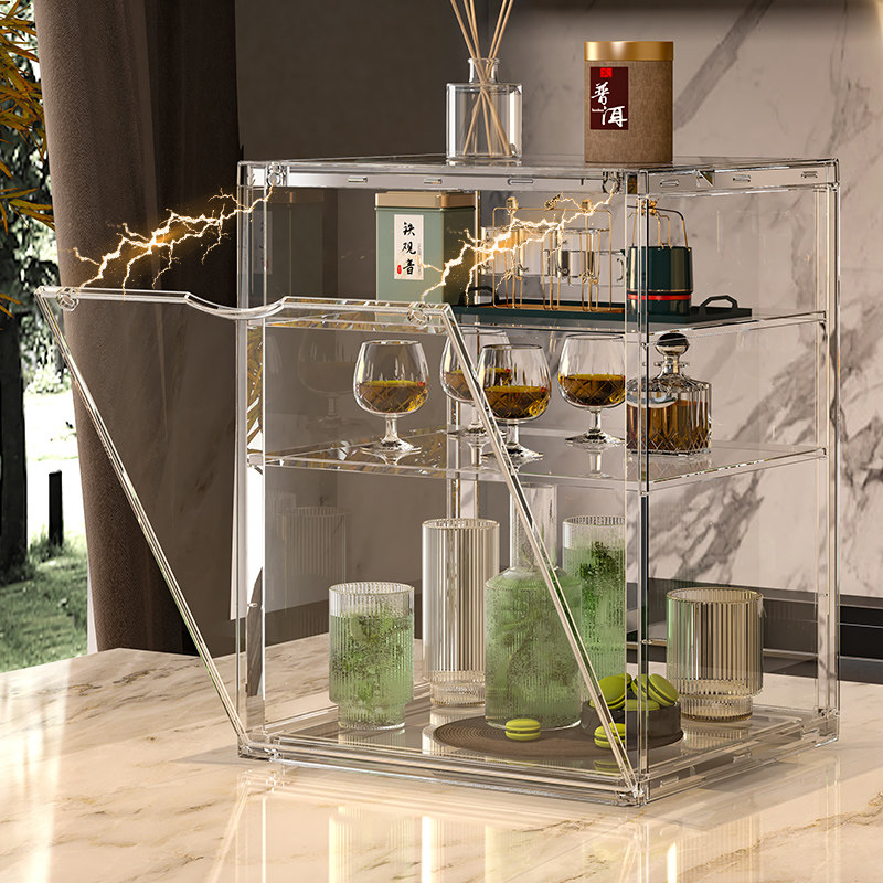 桌面放杯子防尘柜收纳盒多层的架子亚克力透明茶杯水杯分层置物架