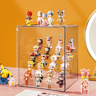 泡泡玛特手办展示盒大号一体摆件玩偶小人仔亚克力透明盲盒防尘罩