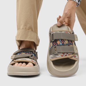 A258-QL471255-P85夏季新款透气潮流户外沙滩休闲布面平底凉拖鞋,男鞋拖鞋,电商A258