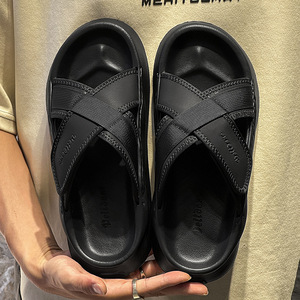 A258-W611-P88简约厚底夏季外穿交叉凉鞋时尚懒人网红魔术贴拖鞋图片