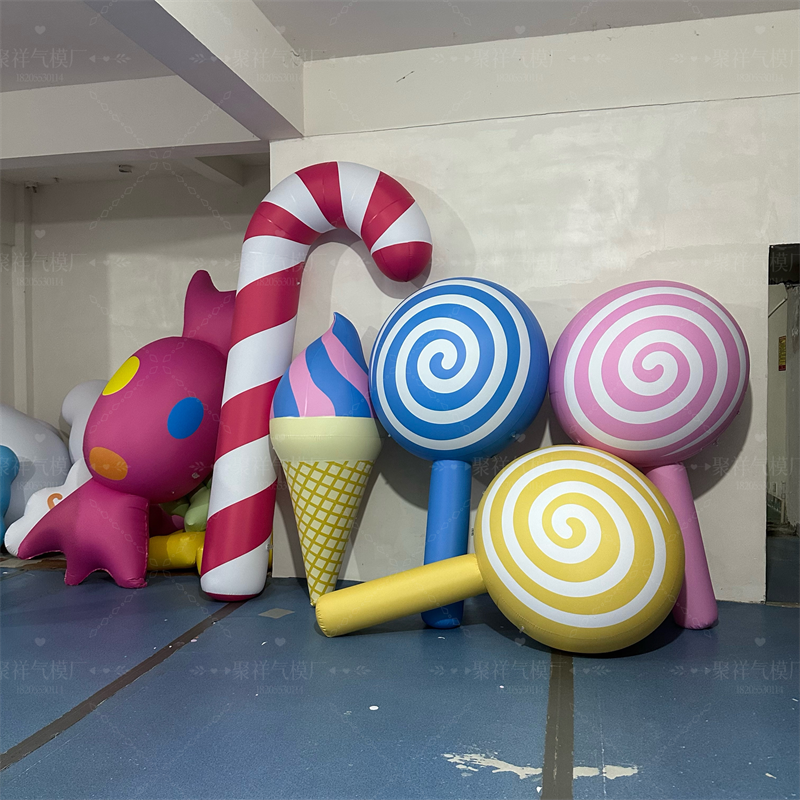 定制悬挂闭气拐杖气模充气PVC糖果棒棒糖甜甜圈卡通冰淇淋装饰