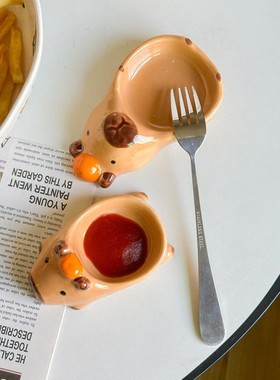 ins日式卡皮巴拉蘸料碟陶瓷小料碟家用沙拉番茄酱醋碟调味小吃碟