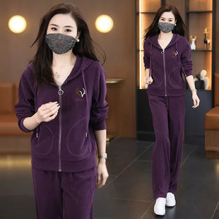 中年妈妈冬装休闲新款秋冬加绒卫衣洋气中老年人运动服套装女