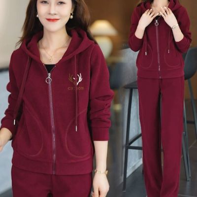 冬季洋气运动服套装妈妈新款加绒加厚休闲卫衣一整套套装两件套女