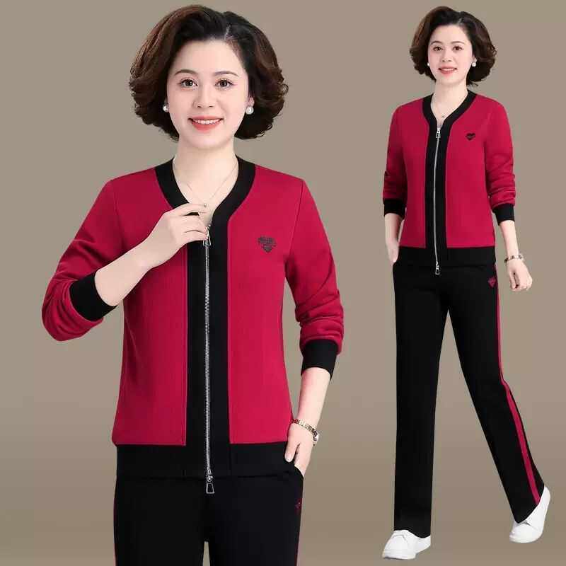 中年妈妈春装休闲运动套装时尚2024外套中老年女士春秋新款两件套