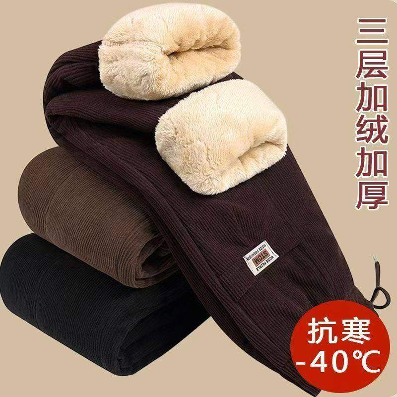 大码300斤妈妈加绒裤灯芯绒加绒加厚外穿保暖裤老年女裤奶奶棉裤