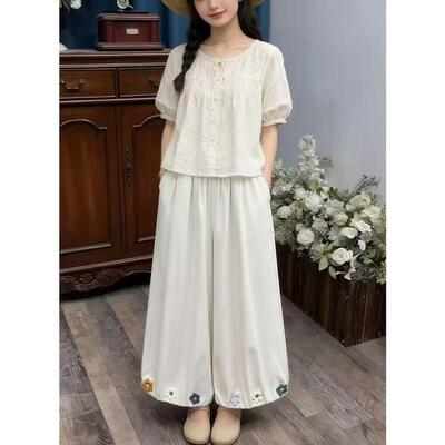 特大码300斤灯笼裤2026夏新款设计感花朵高腰九分休闲直筒花苞裤