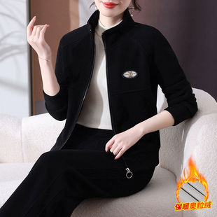 高档加绒两件套中年妈妈冬装外套2025新款秋冬加绒运动套装