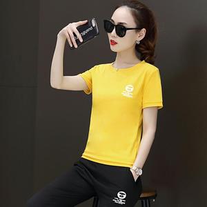 纯棉运动套装女士韩版时尚2018夏装新款宽松休闲短袖衣服两件套潮