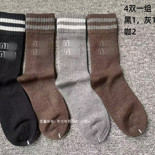 M家纯原女士秋冬羊绒袜保暖中筒袜字母女袜子