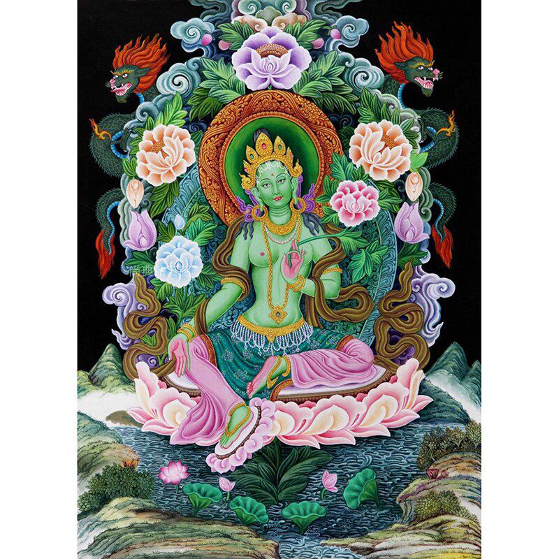 DIY方钻满钻钻石画手工贴钻点钻印花十字绣藏传唐卡绿度母钻石绣