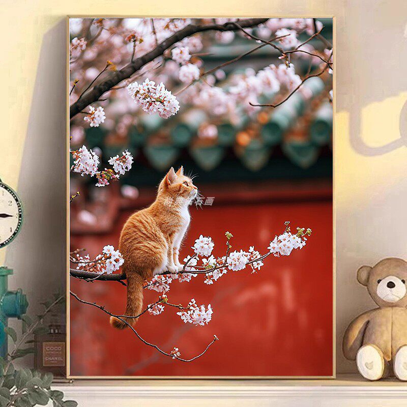 新款DIY方钻满钻粘贴点钻钻石画钻石绣带钻故宫红墙樱花黄色猫咪