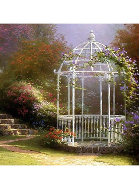 DIY方钻满钻钻石画浪漫花园欧式白色铁艺亭子贴钻点钻十字绣套件