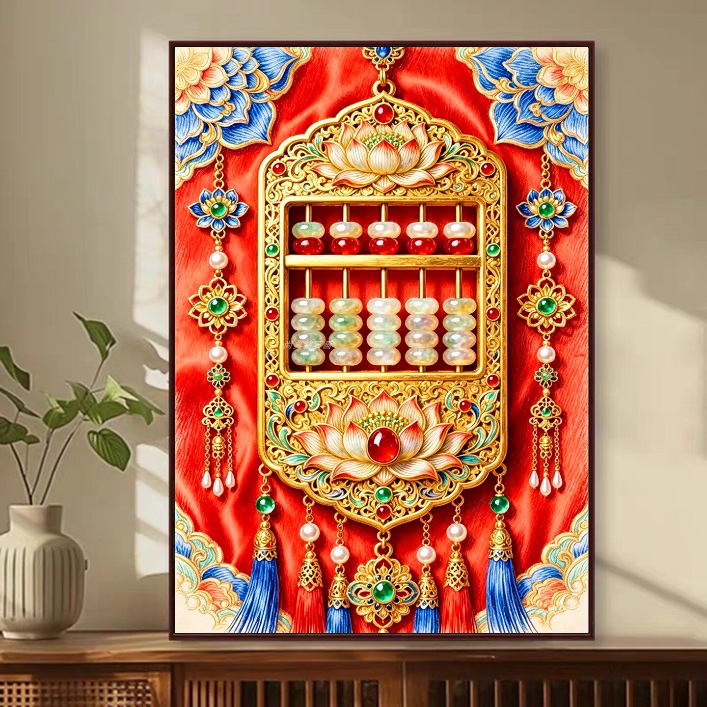 DIY树脂方钻满钻钻石绣红丝绸荷花宝石玉石算盘手工贴钻钻石画
