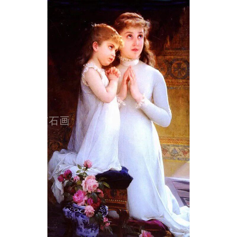 世界名画欧式人物diy方钻满钻钻石画母女祈祷砖石绣镶贴钻十字绣
