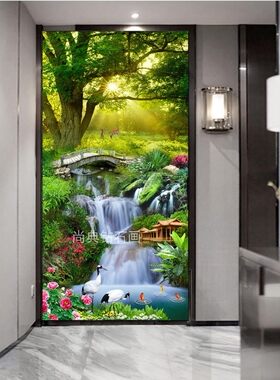 走廊diy方钻满钻钻石画风景画大树山水流水生财玄关贴钻十字绣