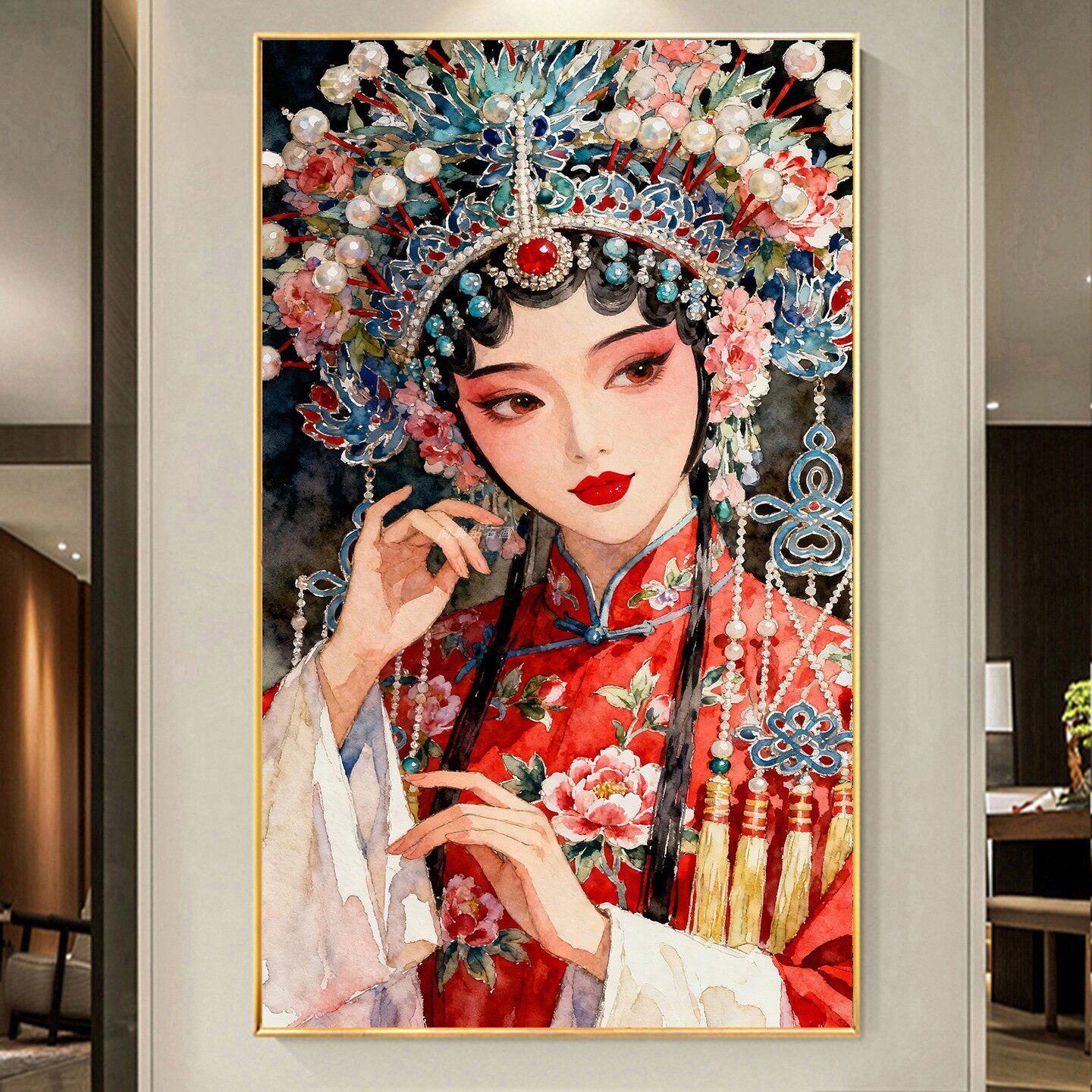 2026新品古典中式DIY方钻满钻钻石画贴钻砖绣戏曲红衣花旦玄关三