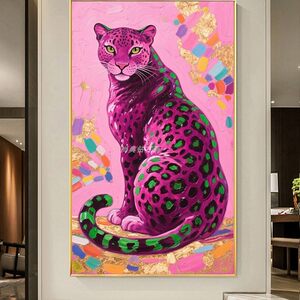 DIY方钻满钻钻石画钻石绣健硕的绿点粉色豹子玄关手工贴钻砖石画