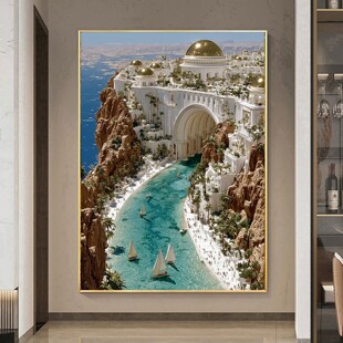 复杂高难度DIY树脂方钻满贴钻钻石画钻石绣海边白色宫殿碧水河流