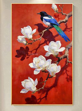 DIY手工贴钻绣树脂方钻满钻钻石画红色宫墙白玉兰花鸟图倒影玄关