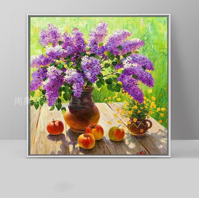 DIY方钻满钻钻石画砖石绣陶瓷花瓶紫薇花苹果手工贴钻十字绣带钻