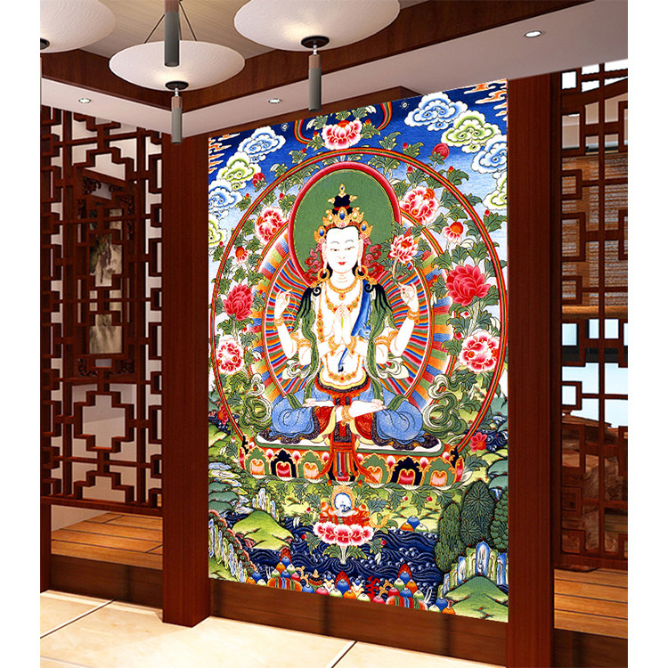 新款钻石画方钻满钻砖石印花十字绣带钻粘钻画唐卡四臂观音菩萨