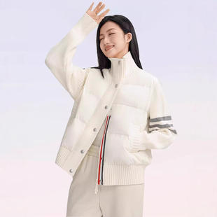 秋冬针织拼接轻薄款羽绒服女短款撞色条纹立领白TB外套50%