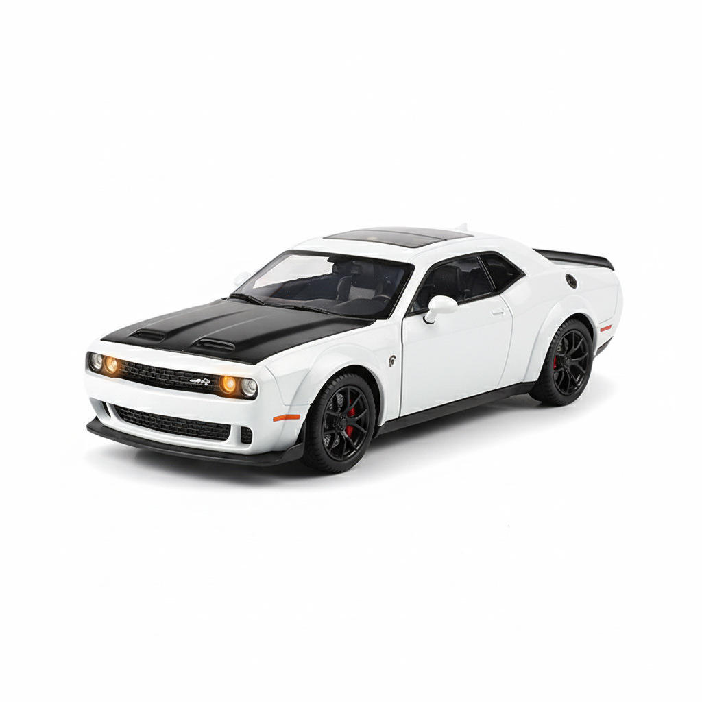 新款 (哇噢定制)1:24地狱猫合金跑车声光车库模型搭配批