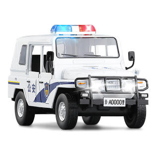 新款 1:28北京2020吉普警车合金汽车模型五开门声光玩具8231503